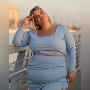 350 NWT The Drop Blue Bell Long Sleeve Knit Top by @nataliemeansnice - Size: 3X